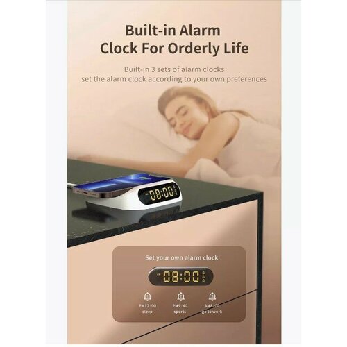 Цифровые часы с беспроводной зарядкой Будильник с беспроводной зарядкой для телефона и ночником белый 3720₽