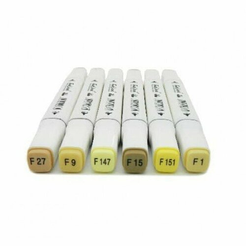 Скетч-маркеры 6шт. CH-1215 желто-коричневые (F1, F9, F15, F27, F147, F151) Квадратный 2х ст (острый+скош) белый корпус (1/1772) 318970