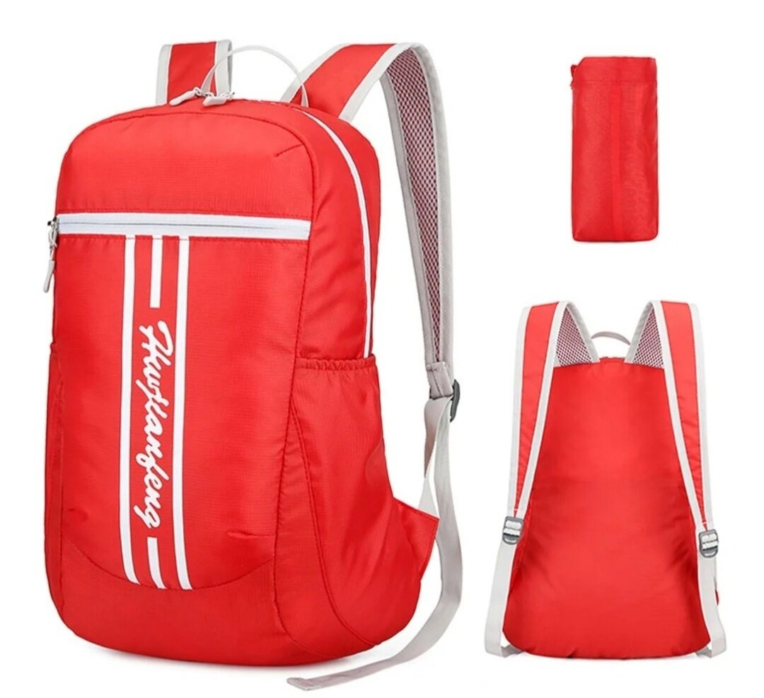 фото Повседневный городской складной рюкзак для активного отдыха и покупок, лёгкая складная сумка объем 20 литров цвет красный