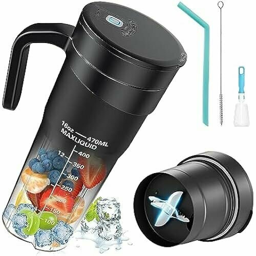 KMVIZI Blender Smoothie Maker бутылка для свежего сока объемом 470 мл с аккумулятором 4000 мАч 6 острыми лезвиями мини-миксер с силиконовой трубочкой подходит для путешествий и использования дома 1106900₽