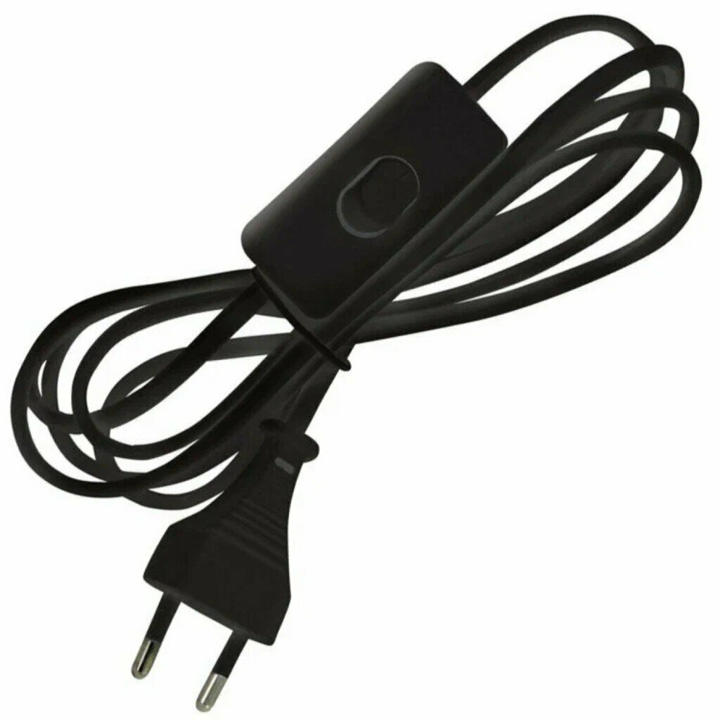 Шнур с выключателем Ecola Base 0.75 мм² 2 м черный 6А 230В с выключателем и плоской вилкой LT5RSAELT