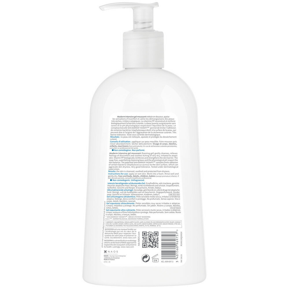 BIODERMA Atoderm Intensive Успокаивающий Гель для сухой, раздраженной и атопичной кожи лица и тела, 500 мл — фото 1