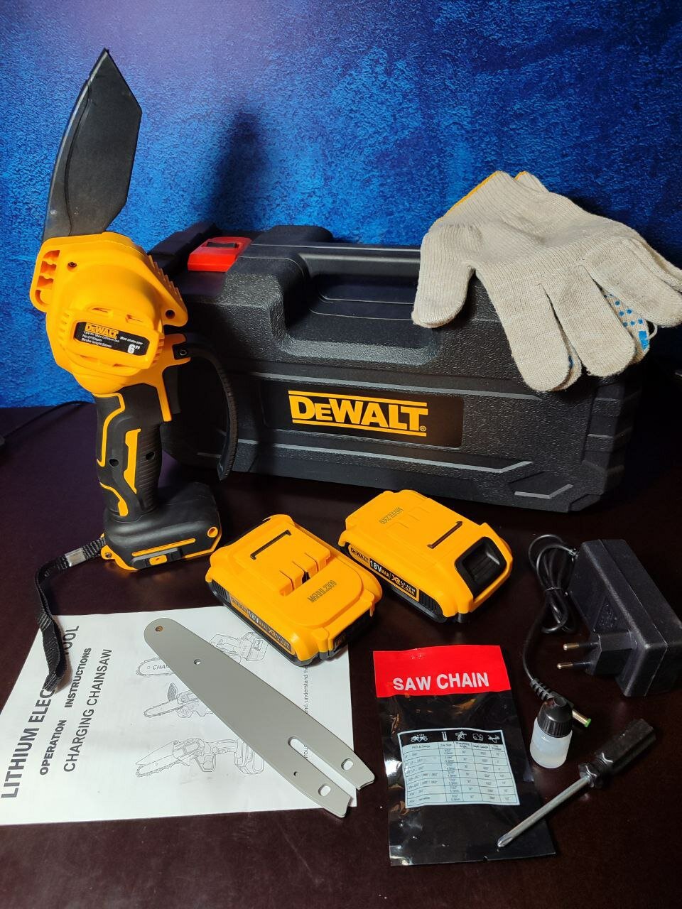 фото Электропила цепная аккумуляторная , 6 дюймов, 18 В, 2 АКБ, мини пила от аккумулятора