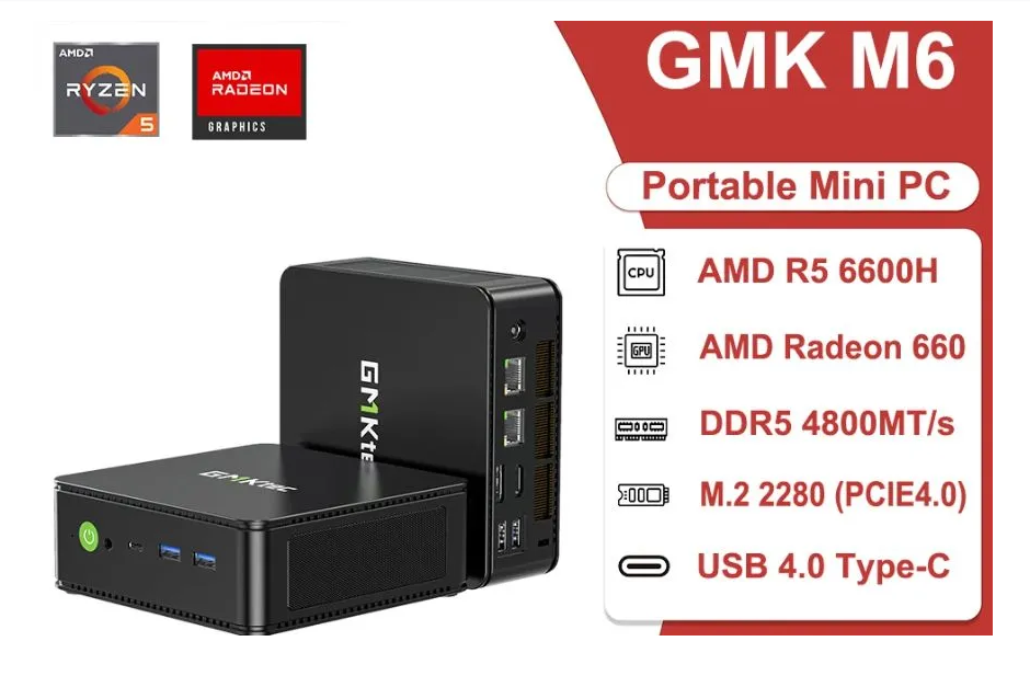 Мини ПК GMKtec M6 Ryzen 5 6600H/Radeon 660M 16gb/500gb