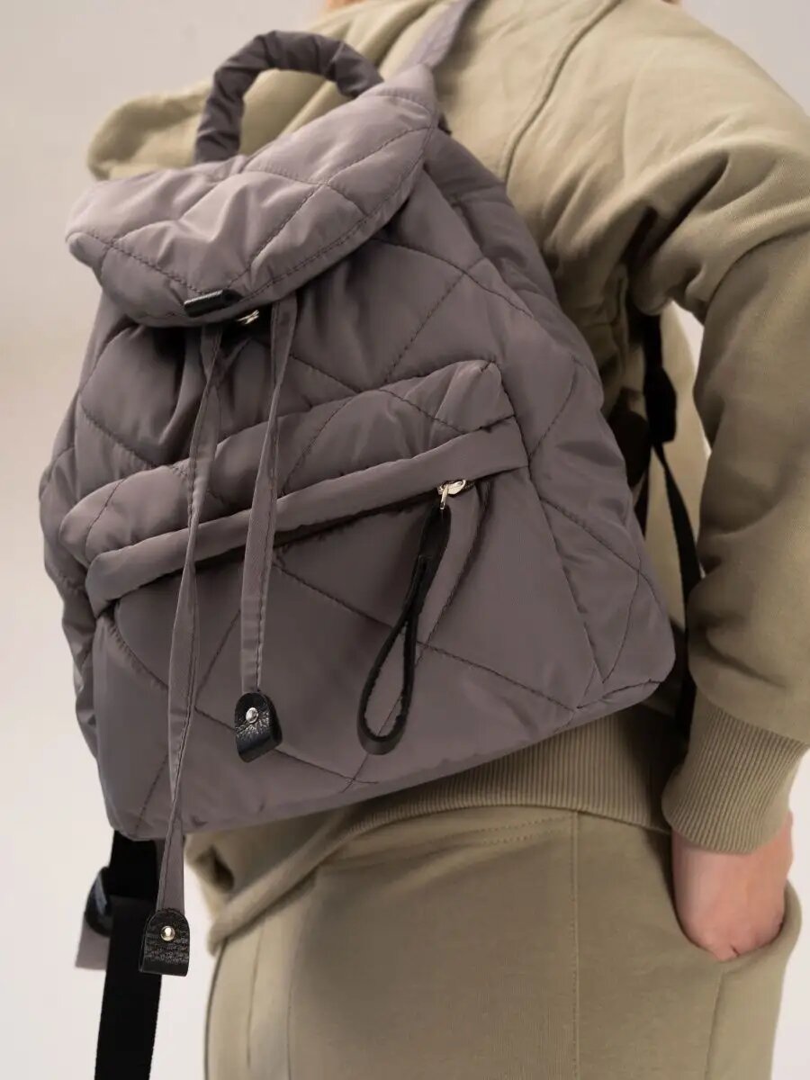 Рюкзак FABRIZIO CLUB маленький тканевый стеганый, фактура стеганая, светло-серый — фото 1