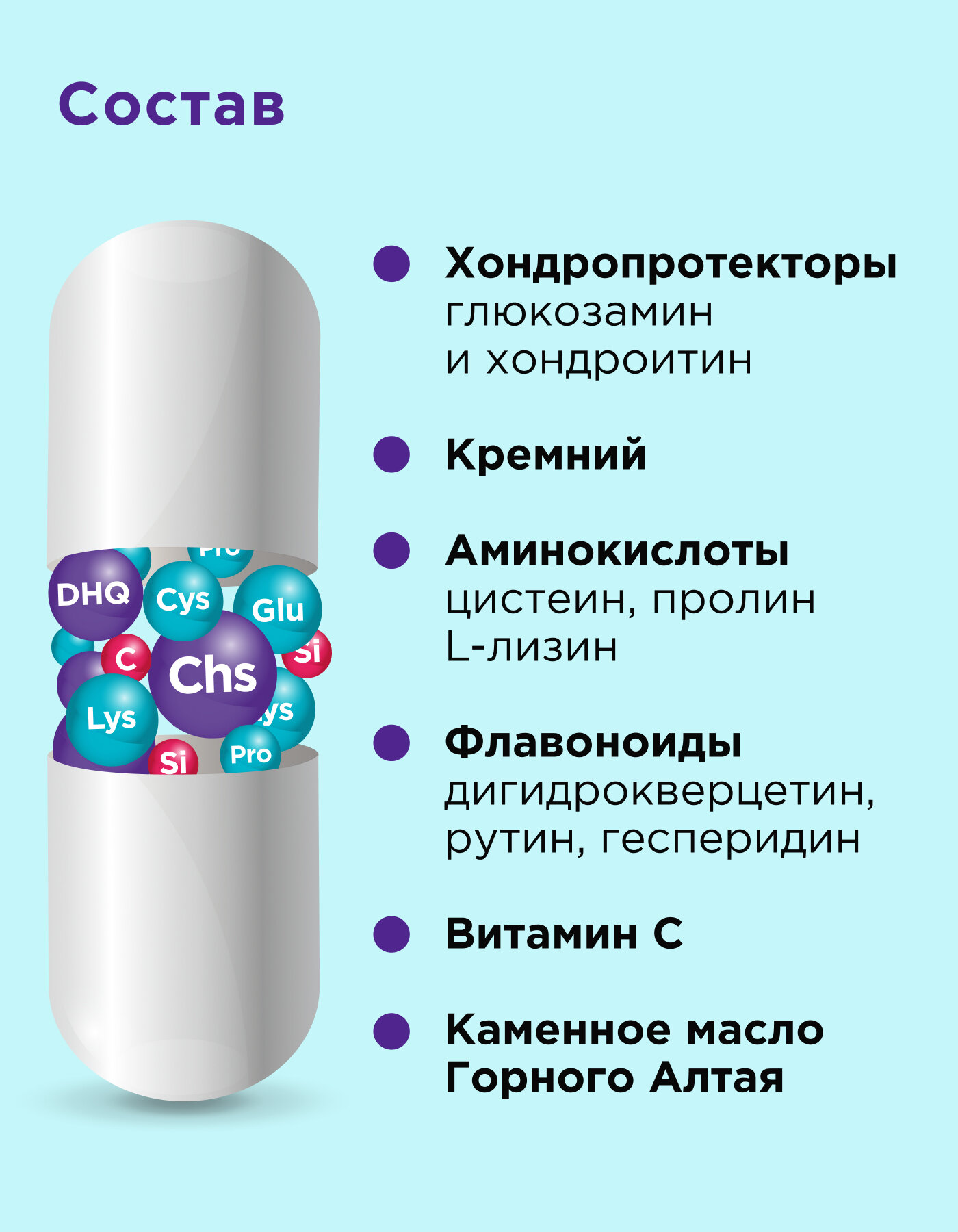 Изображение Витамины для суставов и связок Амбиарт/ хондро-комплекс с аминокислотами, флавоноидами и кремнием в капсулах 600 мг/ БАД