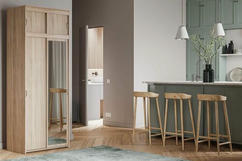 Изображение товара Шкаф-купе Миллениум-2 с антресолью Дуб Сонома для одежды с зеркалом двухдверный 80*260*50