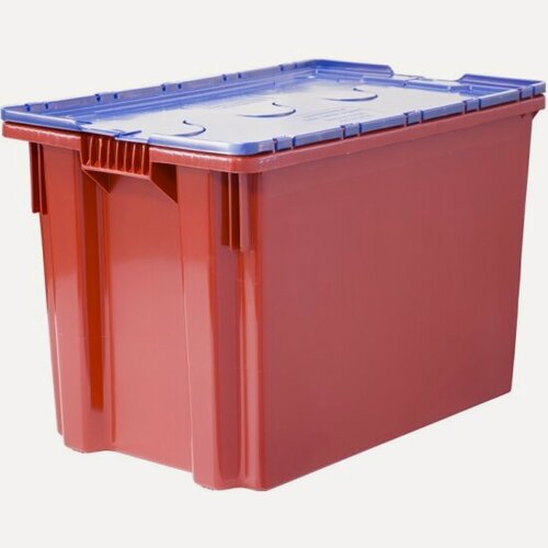 Изображение товара Ящик полимерный Тара 600х400х415 Safe PRO сплошной красный с синей крышкой