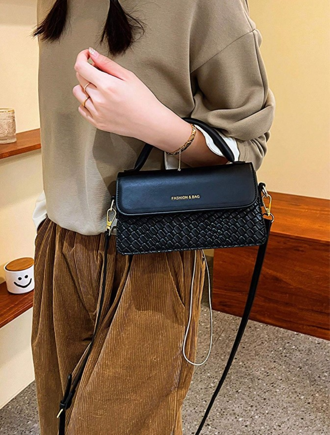 Сумка кросс-боди FASHION, фактура плетеная, черный