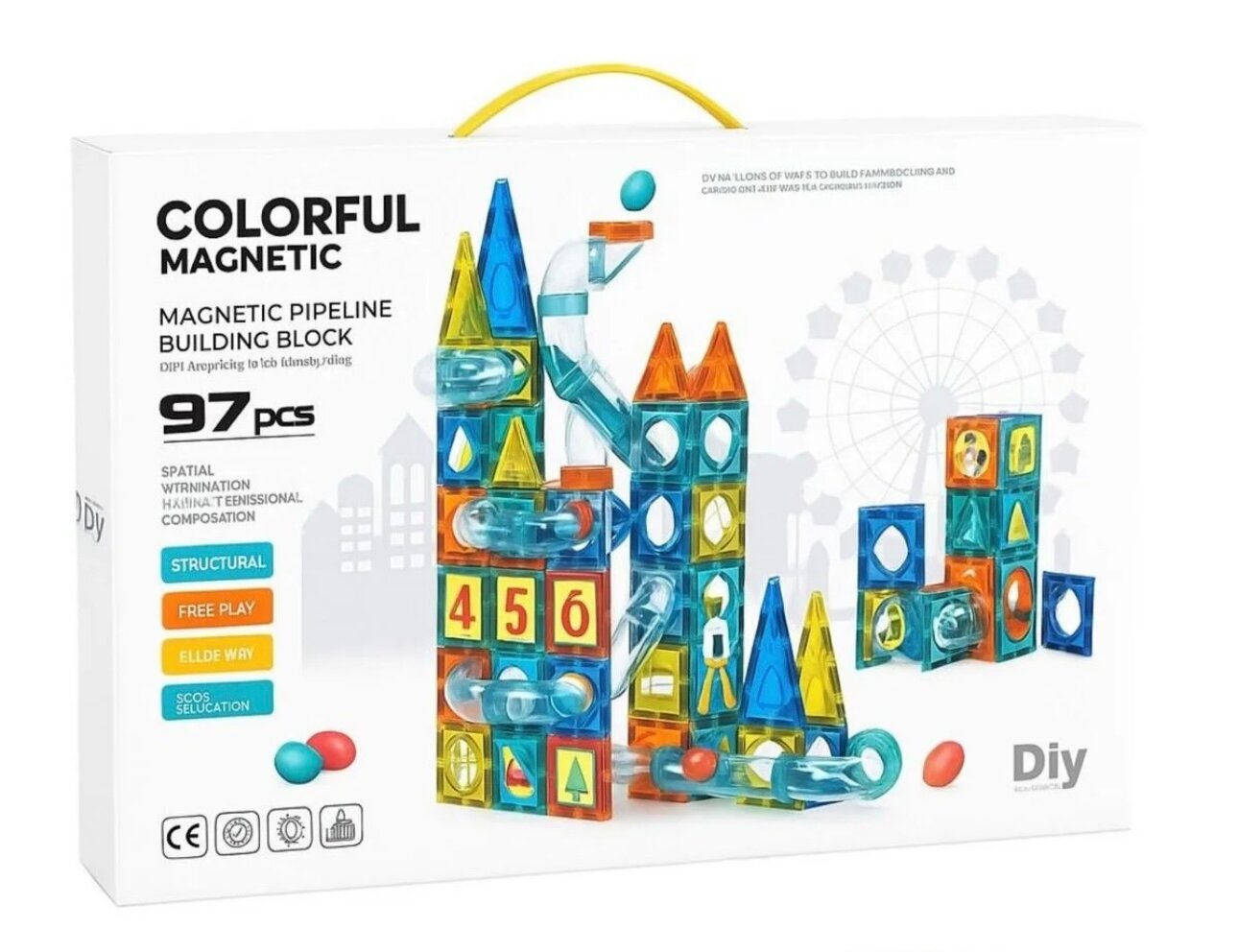 Магнитный конструктор COLORFUL MAGNETIC 97 элементов для строительства, творчества 3+