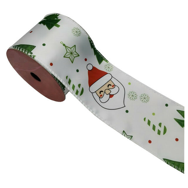 Лента п\э MAXIJOY Санта 6см 27м белый