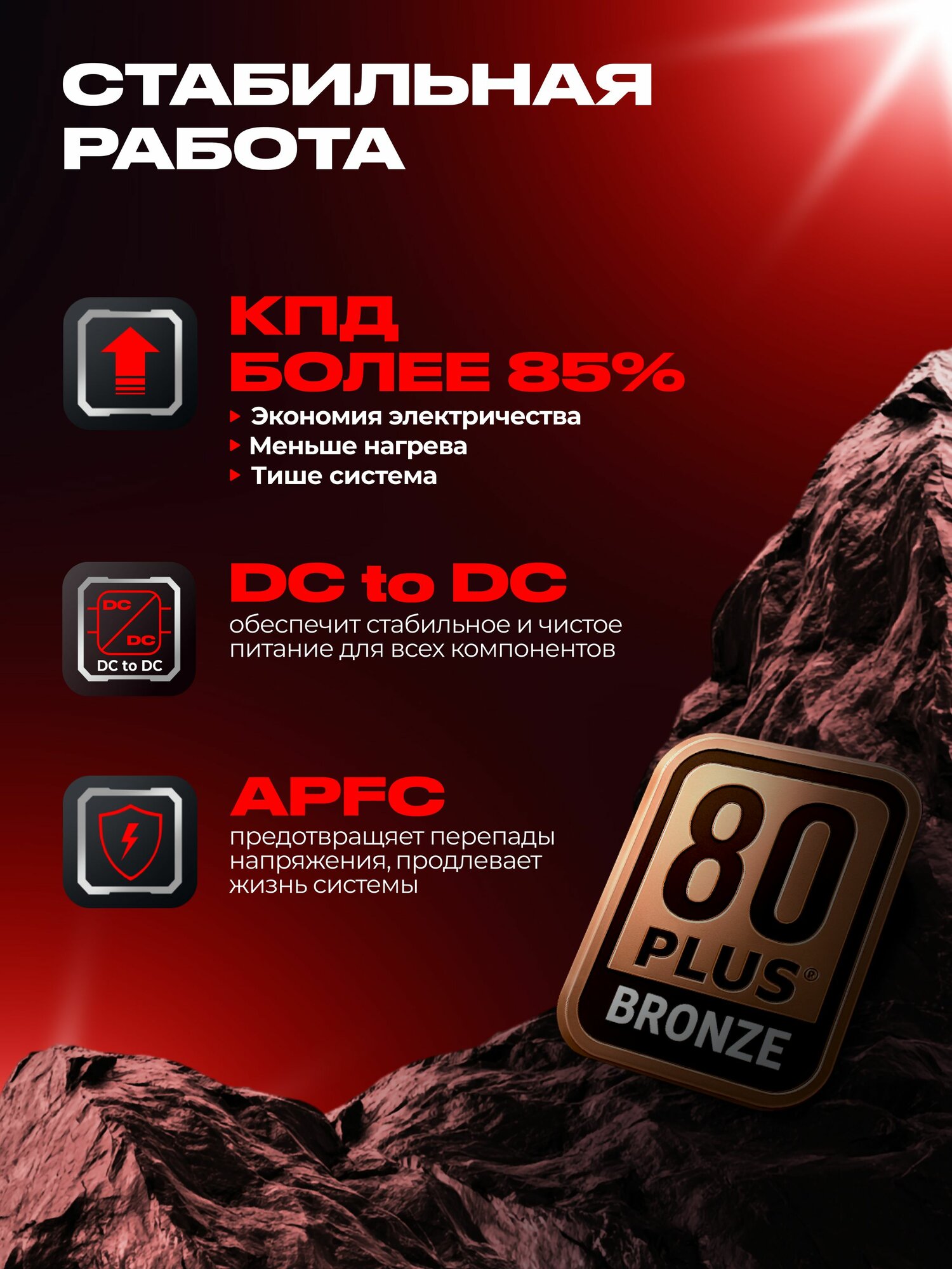 Блок питания Thunder 850W 80+Bronze ATX3.1+PCI-E 5.1(12V 2x6)+DC-DC+APFC+3 года гарантии — фото 1