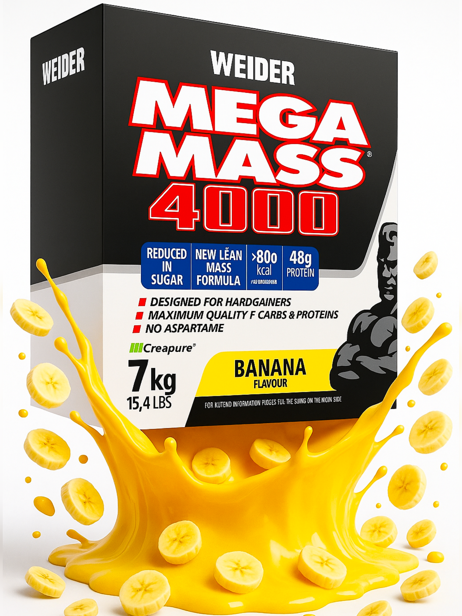 Гейнер Weider Mega Mass, Для набора массы, без ГМО, вкус Банан, 7 кг