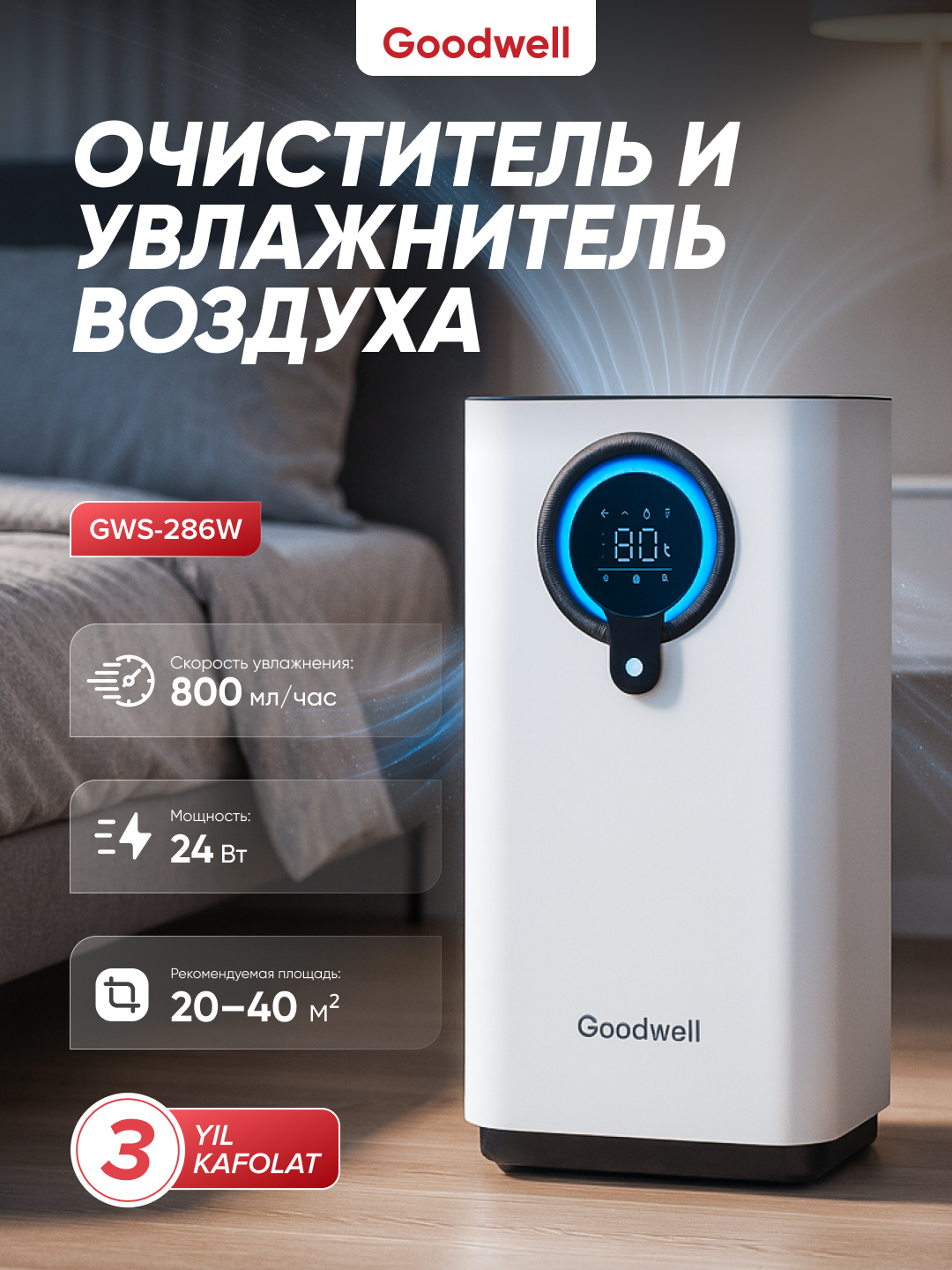 Очиститель и увлажнитель воздуха Goodwell, модель GWS-286W