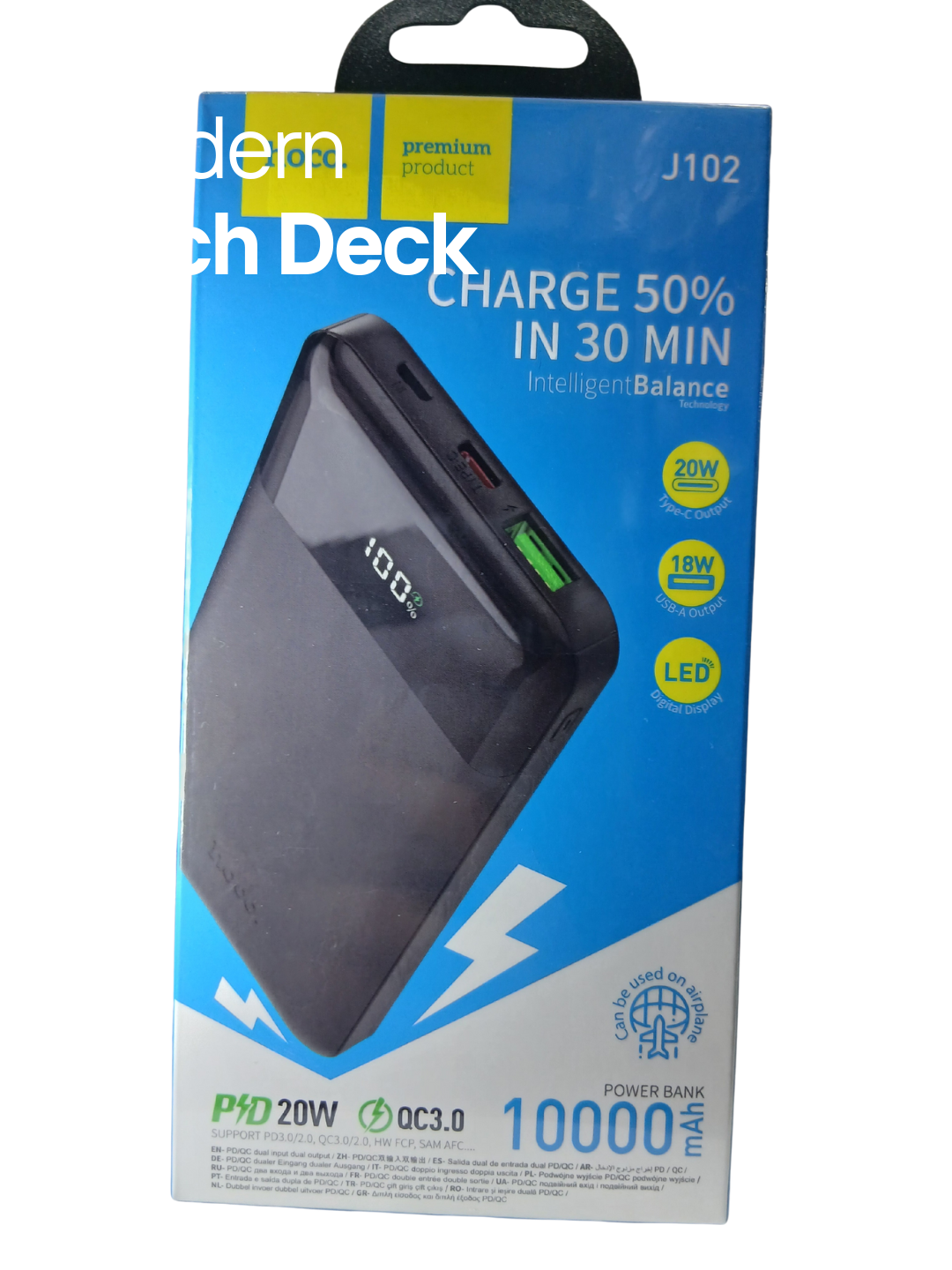 Внешний аккумулятор Power Bank Hoco J102 PD20W+QC3.0", 10000 мА/ч, черный