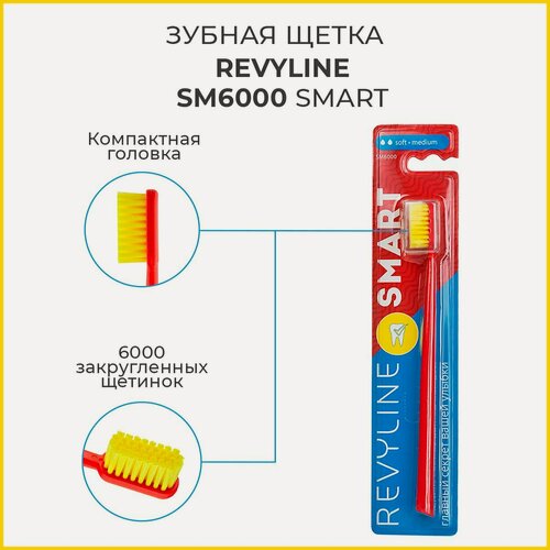 Изображение товара Зубная щетка Revyline SM6000 Smart красная/желтая, средне-мягкая, взрослая, с защитным колпачком