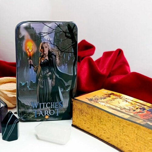 Таро Ведьм мини-колода 10х6 см / The Witches Tarot (жестяная коробка) + мешочек в подарок