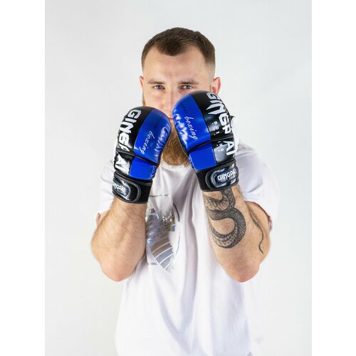фото Перчатки для мма gingpai iron man (m, синий)