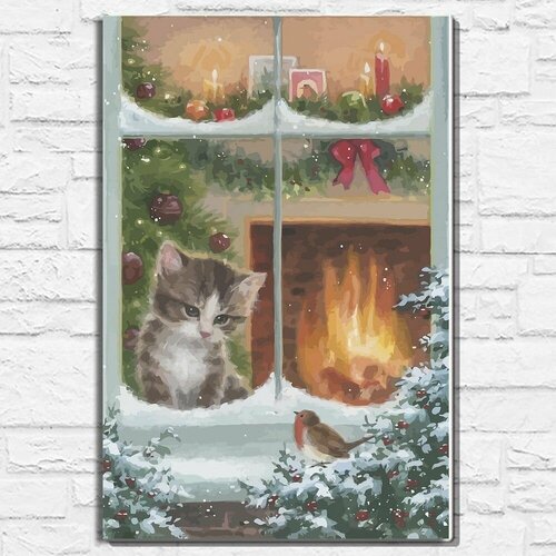 Картина по номерам на холсте новый год рождество (котики, милота, винтаж, елка, гирлянда) - 13066 40х60