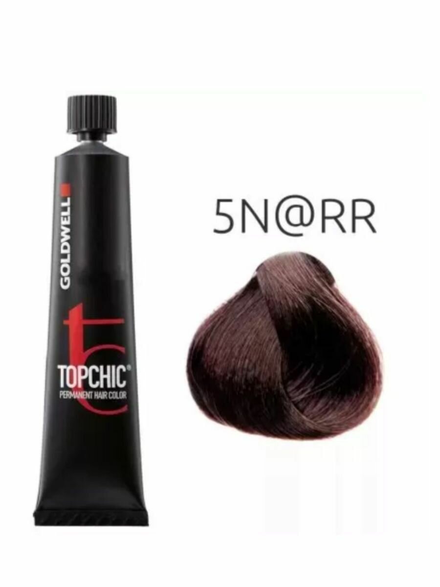 Goldwell TOPCHIC ELUMENATED TUBA 5N@RR, Стойкая крем-краска для волос, Светло-коричневый с интенсивно-медным сиянием 60 мл