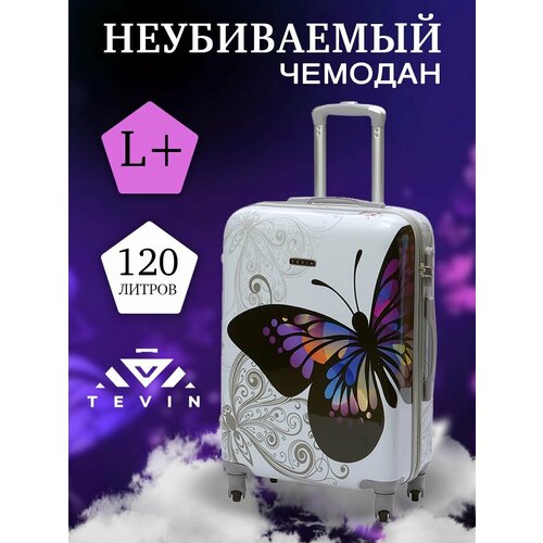 Чемодан TEVIN, 120 л, размер L+, мультиколор, белый чемодан tevin 120 л размер l мультиколор серый