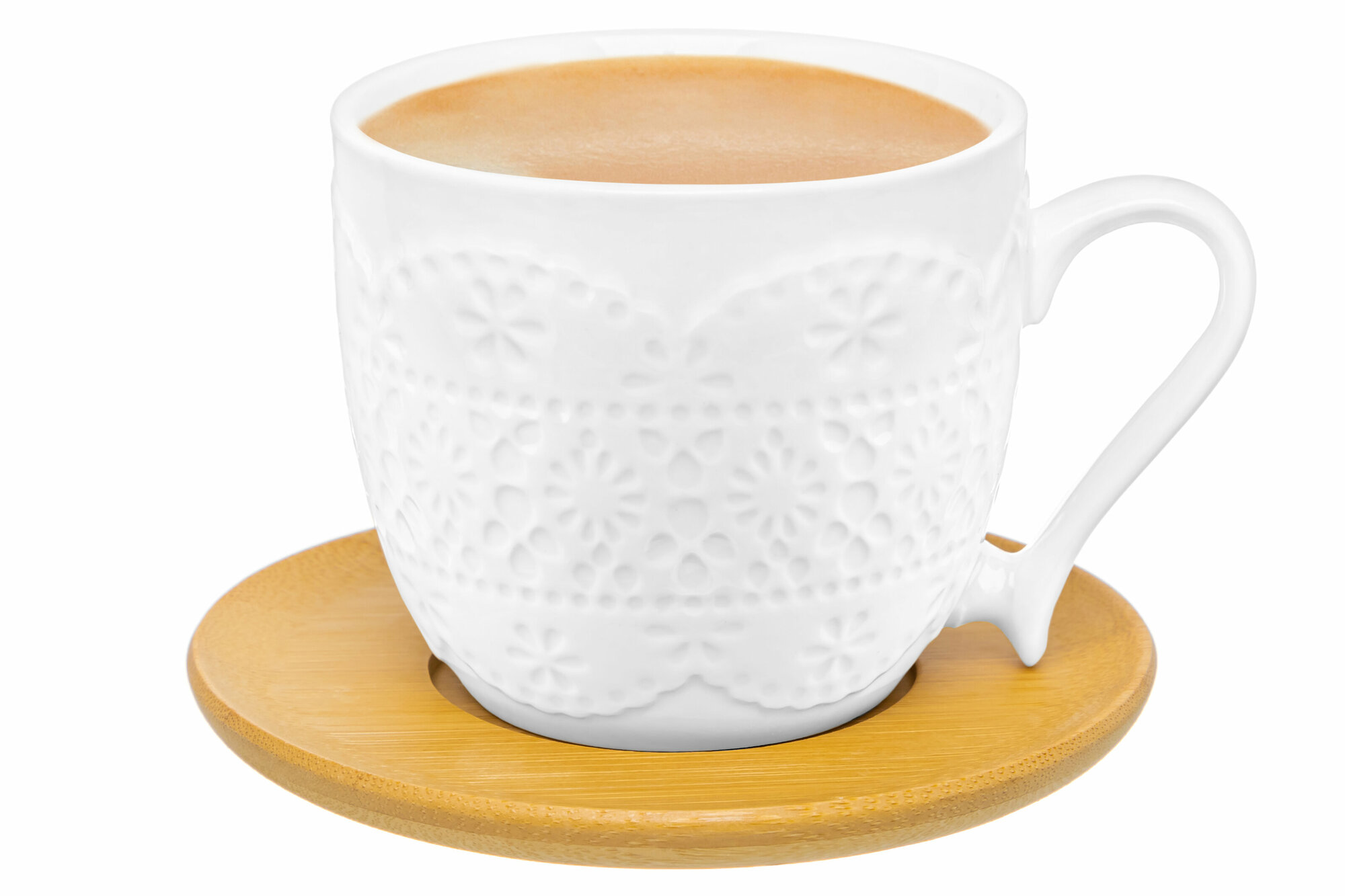 фото Чашка / кружка для капучино и кофе латте 220 мл 11х8,3х7,5 см Elan Gallery Кружево на деревянной подставке