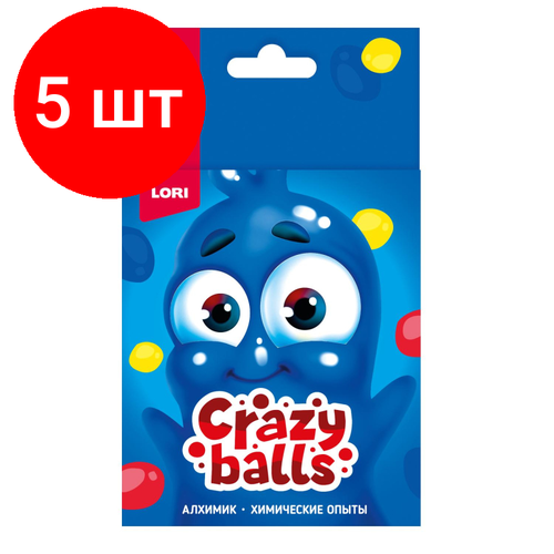 Комплект 5 наб, Набор химических опытов Crazy Balls Желтый, синий и красный шарики, Оп-101