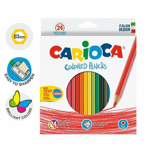 карандаши набор 12 цветов сибирский кедр ежик длина 175 мм шестигранные в картонной коробке Карандаши 24 цвета Carioca, шестигранные, деревянные, грифель 3 мм, картонная упаковка, точилка в подарок