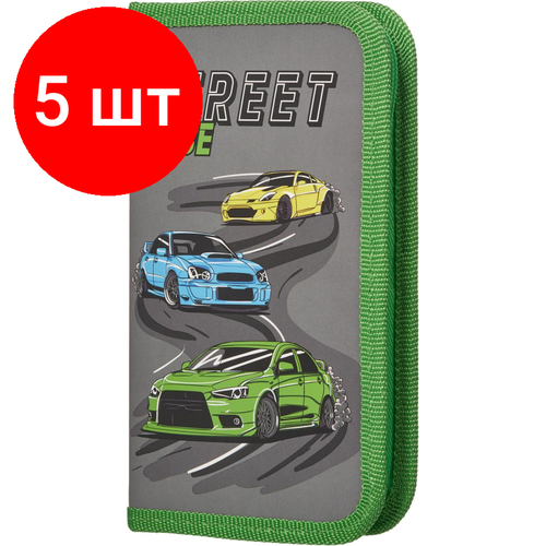 Комплект 5 штук, Пенал №1School Street race 1 отд, ламинат, софт тач, 190x110 мм, ПКК 03-6 флягодержатель elite t race soft touch бежевый