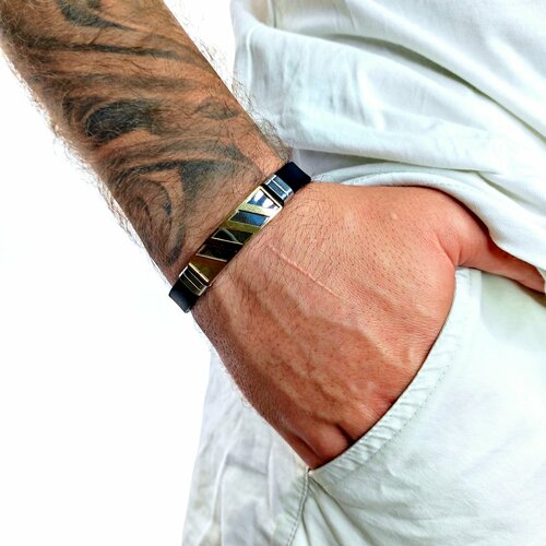 фото Браслет, металл, 1 шт., черный, серебряный нет бренда