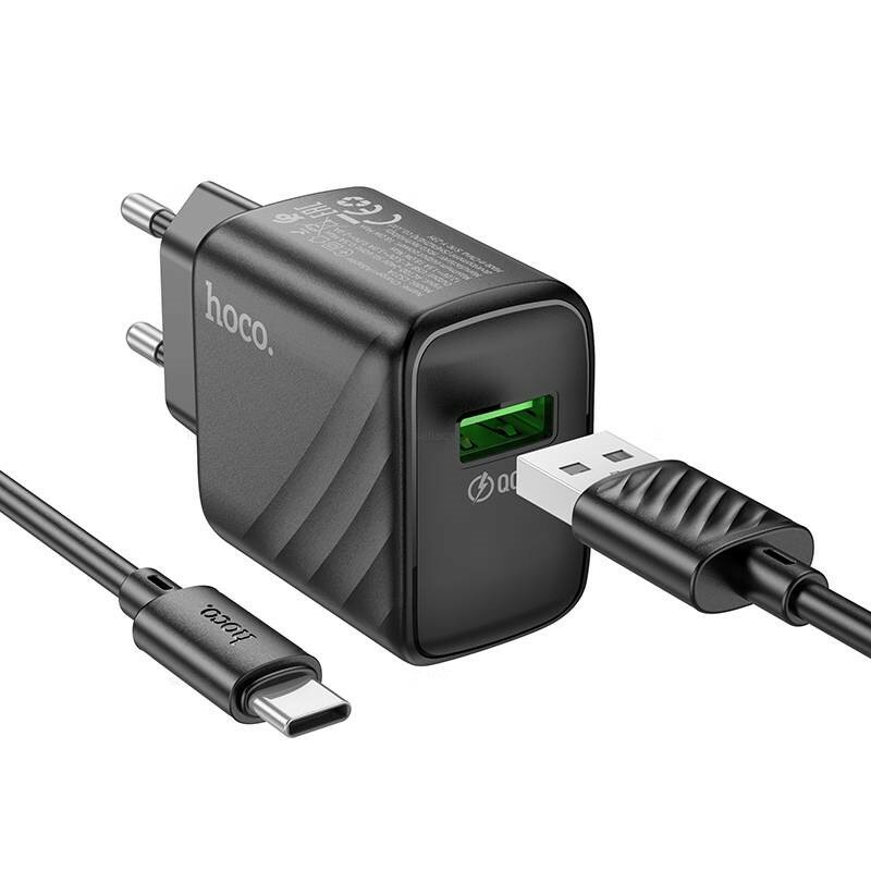 Сетевое зарядное устройство Hoco CS21A c кабелем Type-C, 18W, QC3.0, черное — фото 2