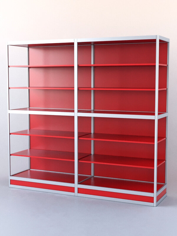 фото Витрина-стеллаж из ал. профиля №4 (2-ух метровая), Красный 0149 BS 200 x 50 x 200 см (ДхШхВ)