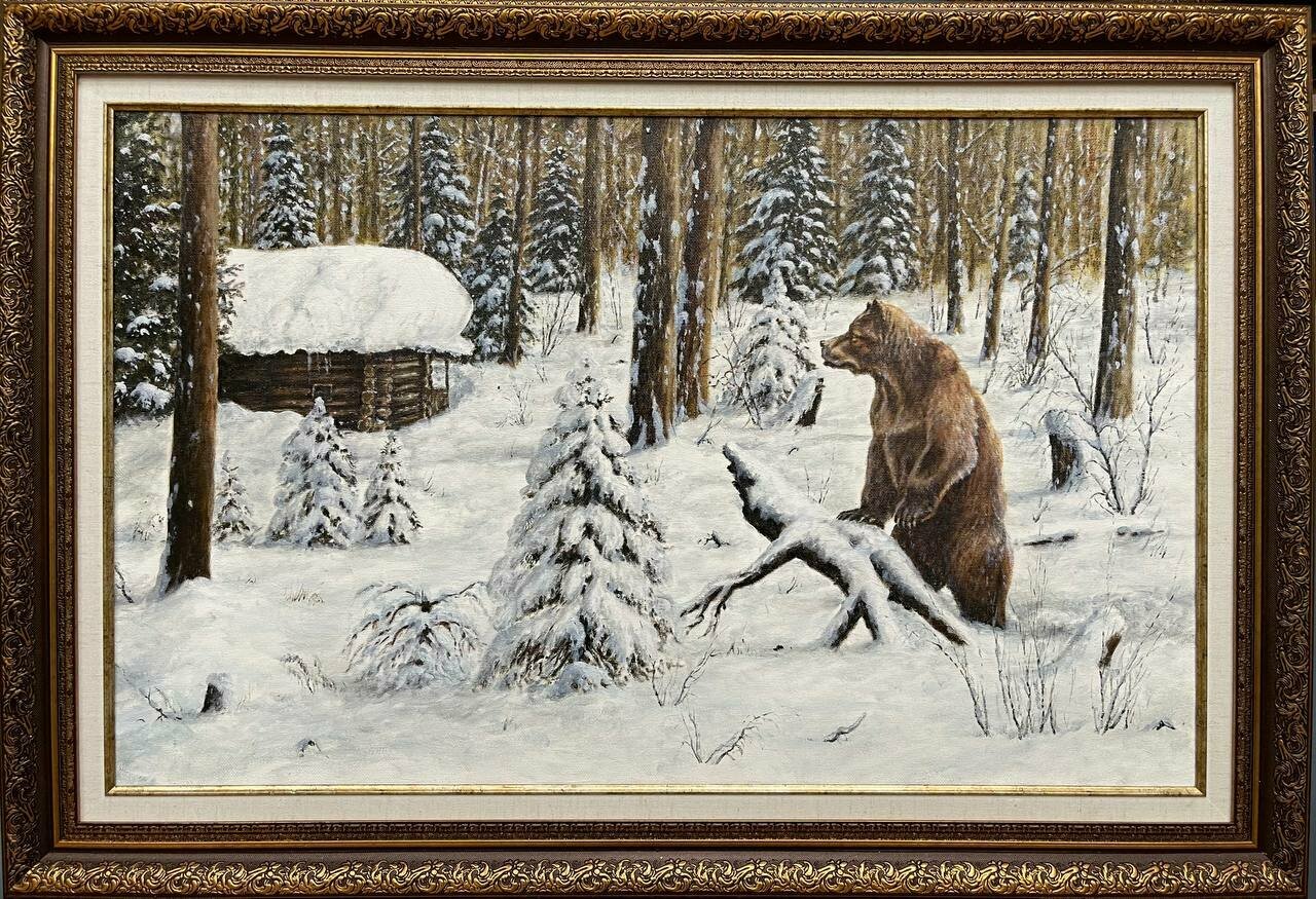 Картина маслом, анималистика "Медведь в лесу"
