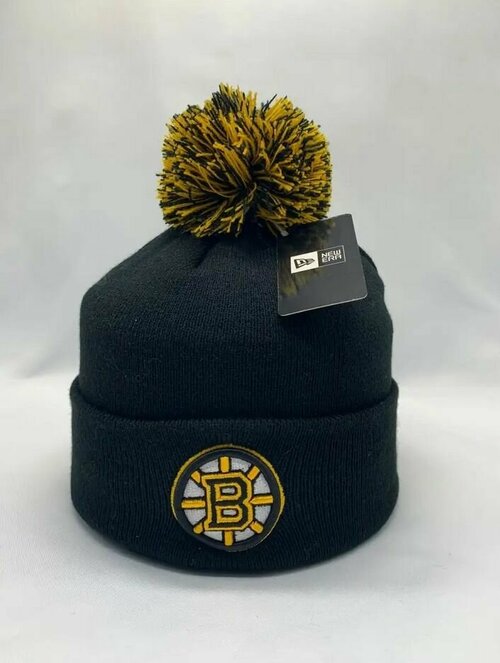 Шапка бини  Шапка мужская женская зимняя спортивная Boston Bruins Бостон Брюинз желт, размер универсальный, черный, желтый