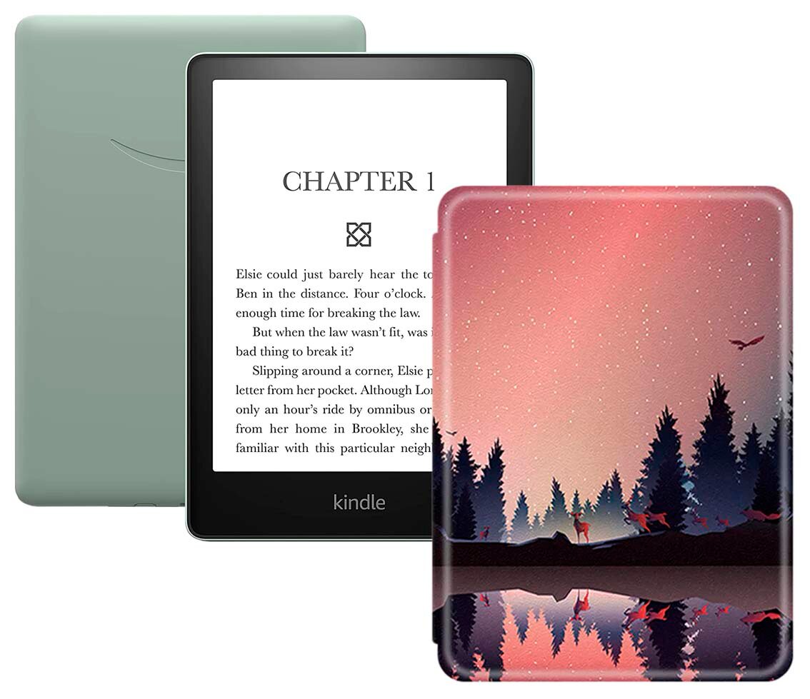 Электронная книга Amazon Kindle PaperWhite 2021 16Gb Ad-Supported Agave Green с обложкой ReaderONE PaperWhite 2021 Forest