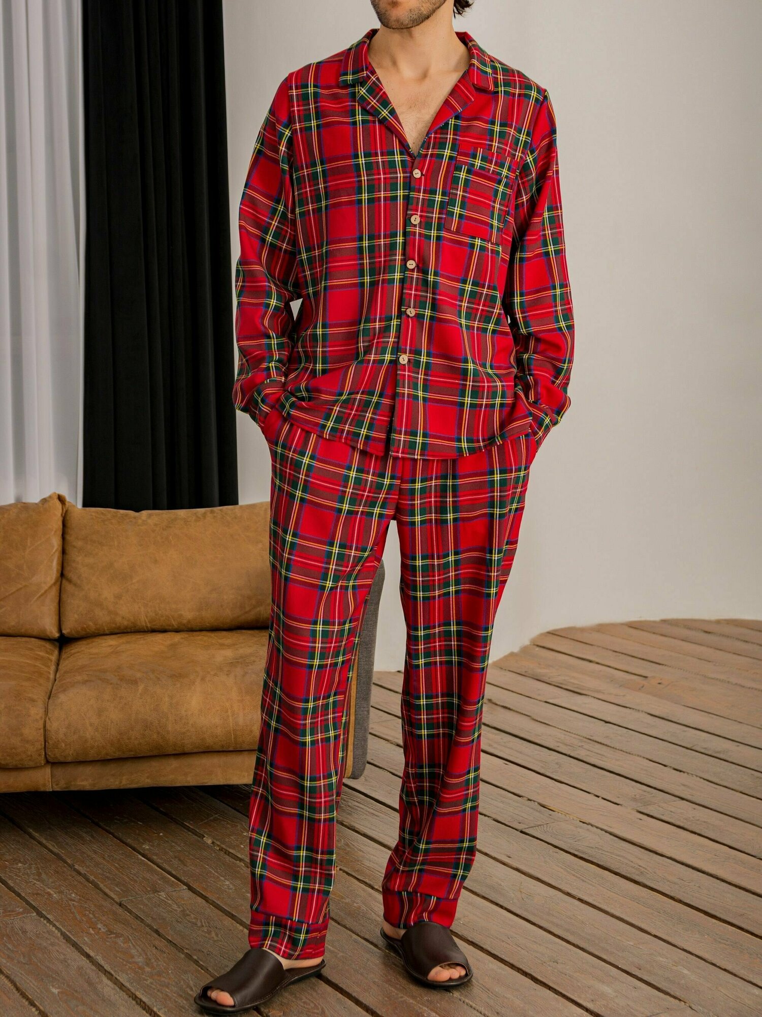 Пижама "Новогодняя мужская в клетку" от бренда Dintime, размер L - фотография № 3