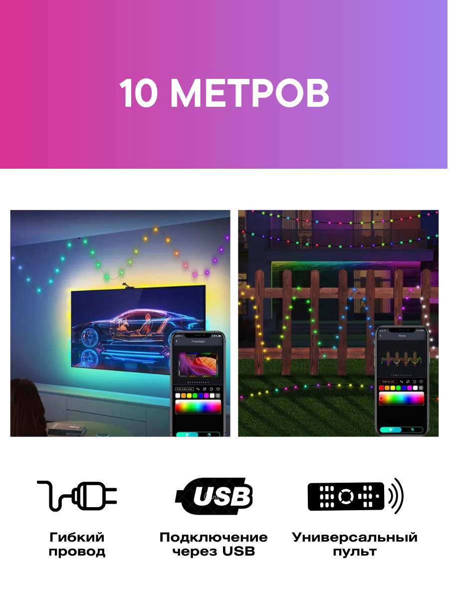 Светодиодная лента rgb гирлянда подсветка - фотография № 3