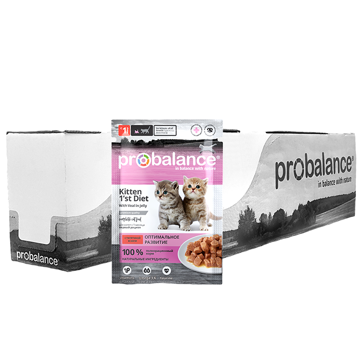 Влажный корм для котят ProBalance Kitten 1st Diet, с телятиной (пауч) 85 г