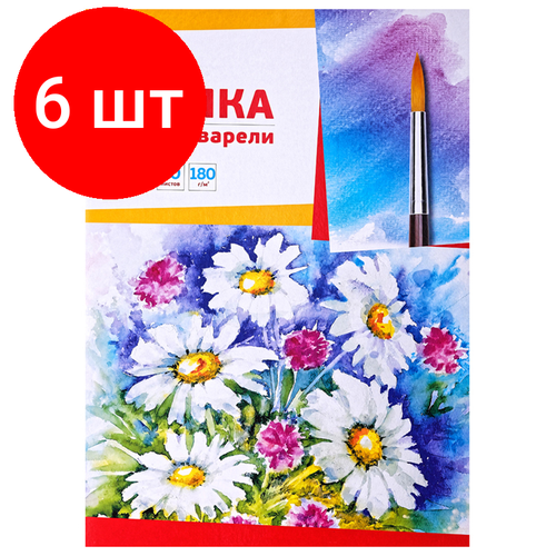 Комплект 6 шт, Папка для акварели, 10л, А3 ArtSpace Ромашки, блок рис. бум, 180г/м2 папка для акварели 10л а3 artspace подводный мир 180г м2 328826