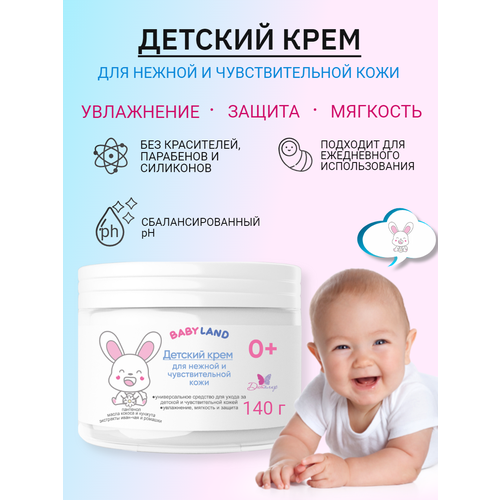 Детский крем для нежной и чувствительной кожи BABYLAND 0+ 140 г.