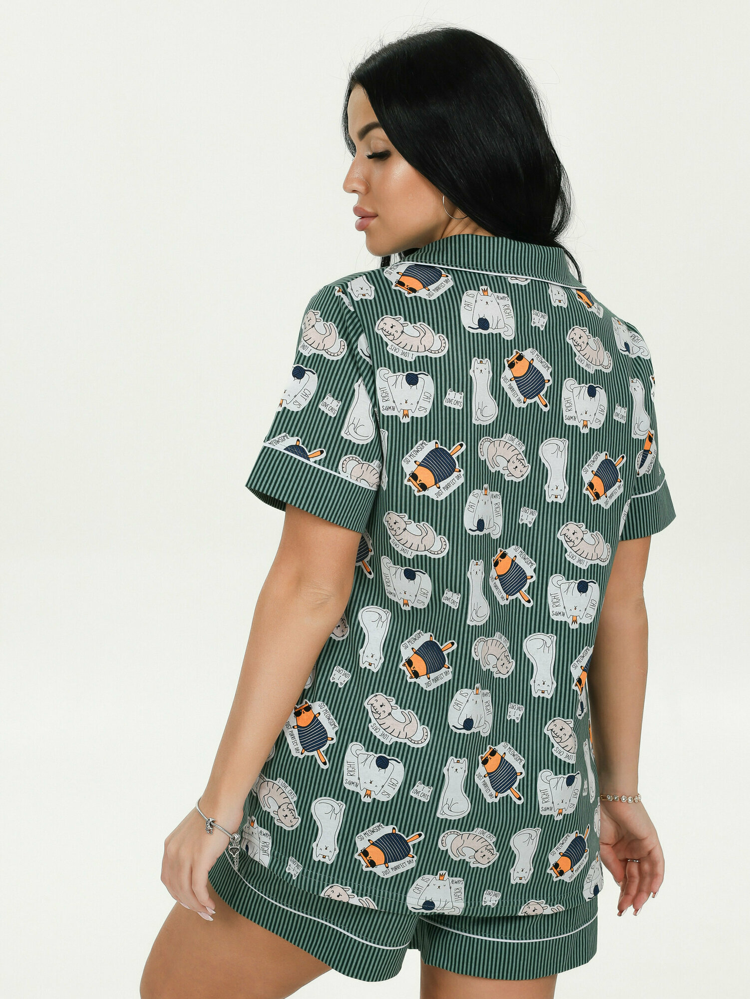 Пижама женская Lovetex.store с шортами хлопок, Зеленый, 54-56 - фотография № 5