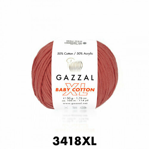 Пряжа Baby Cotton XL Gazzal (3418), 50 г, 105м, 50% хлопок, 50% акрил (2 шт.)