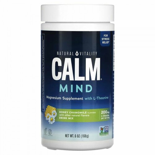 Natural Vitality, CALM Mind, магниевая добавка со смесью для приготовления напитков с L-теанином, мед и ромашка, 168 г (6 унций)