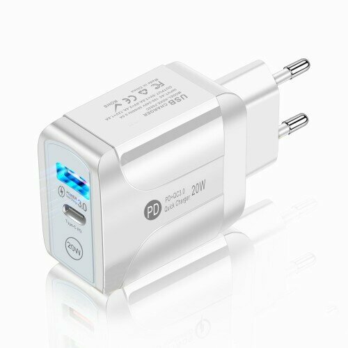 Зарядное устройство для быстрой зарядки PD20W 5V3A, USB, Type-c QC3.0, белое