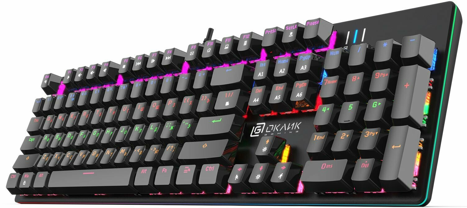 Игровая клавиатура для компьютера Оклик 990 G2 с подсветкой, проводная, черная