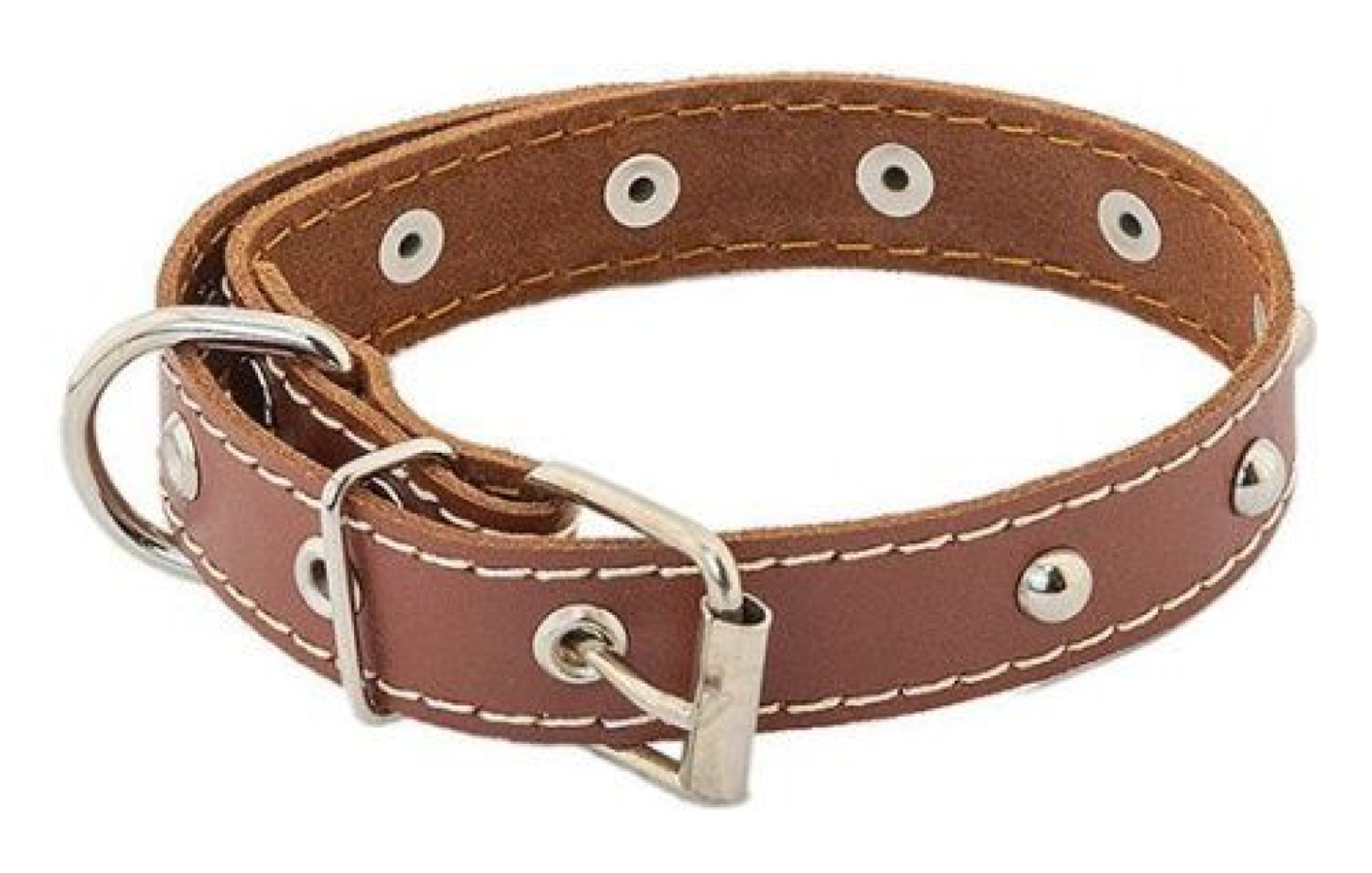 Ошейник для собак мелких пород Хоумпэт кожаный двойной с украшениями простроченный двухслойный коричневый, длина от 32см до 42см / аксессуары для
