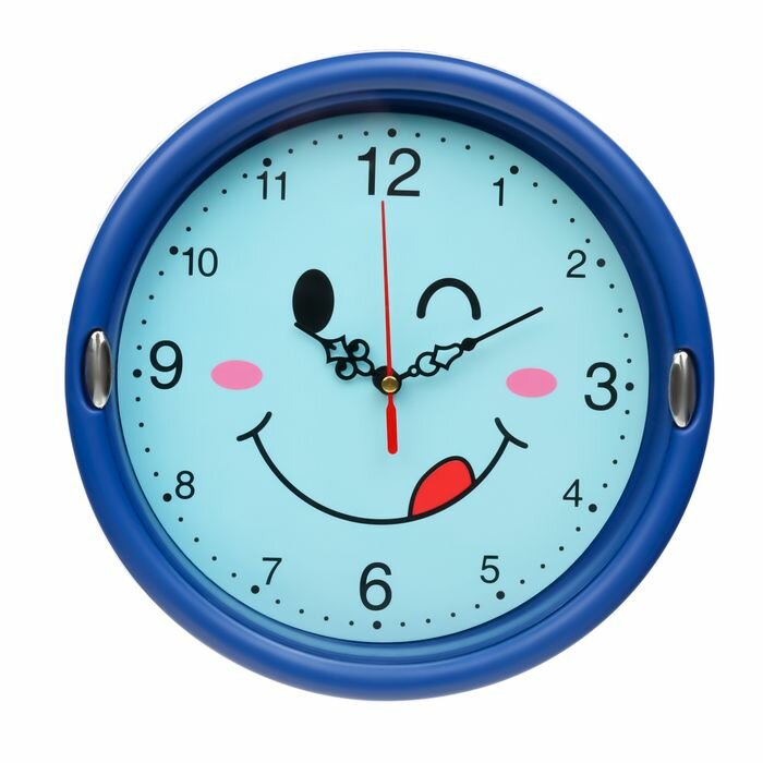 Часы настенные, серия: Детские, "Смайл", плавный ход, диаметр 23 см, синие