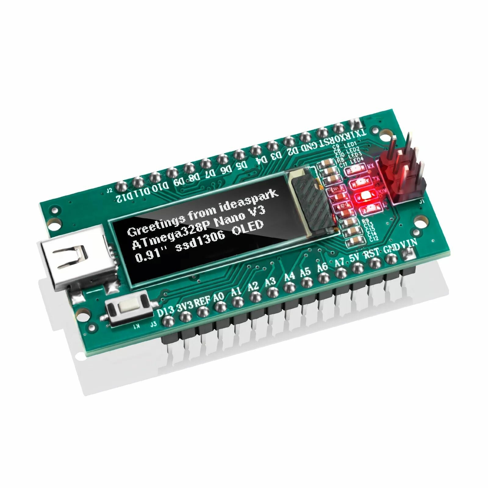 Плата Nano ATmega328P CH340 с OLED-дисплеем 0,91 дюйма