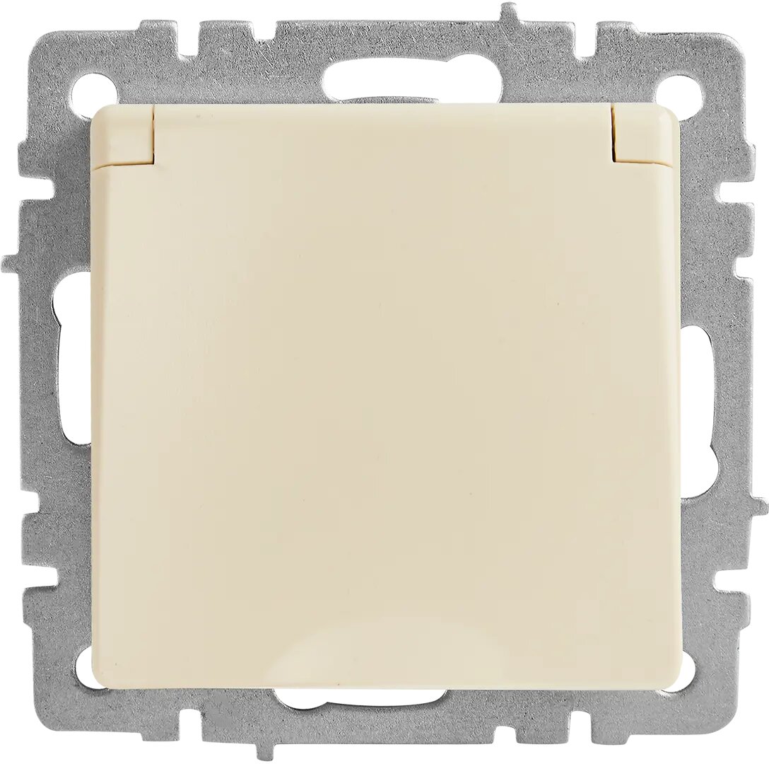 фото Розетка встраиваемая влагозащищенная IEK Brite РСбш10-3-44-БрКр с заземлением с крышкой и шторками IP44 цвет бежевый