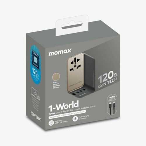 Зарядное устройство сетевое, универсальное Momax 1-World 120W AC + 3xType-C PD + 1xUSB-A - Черный